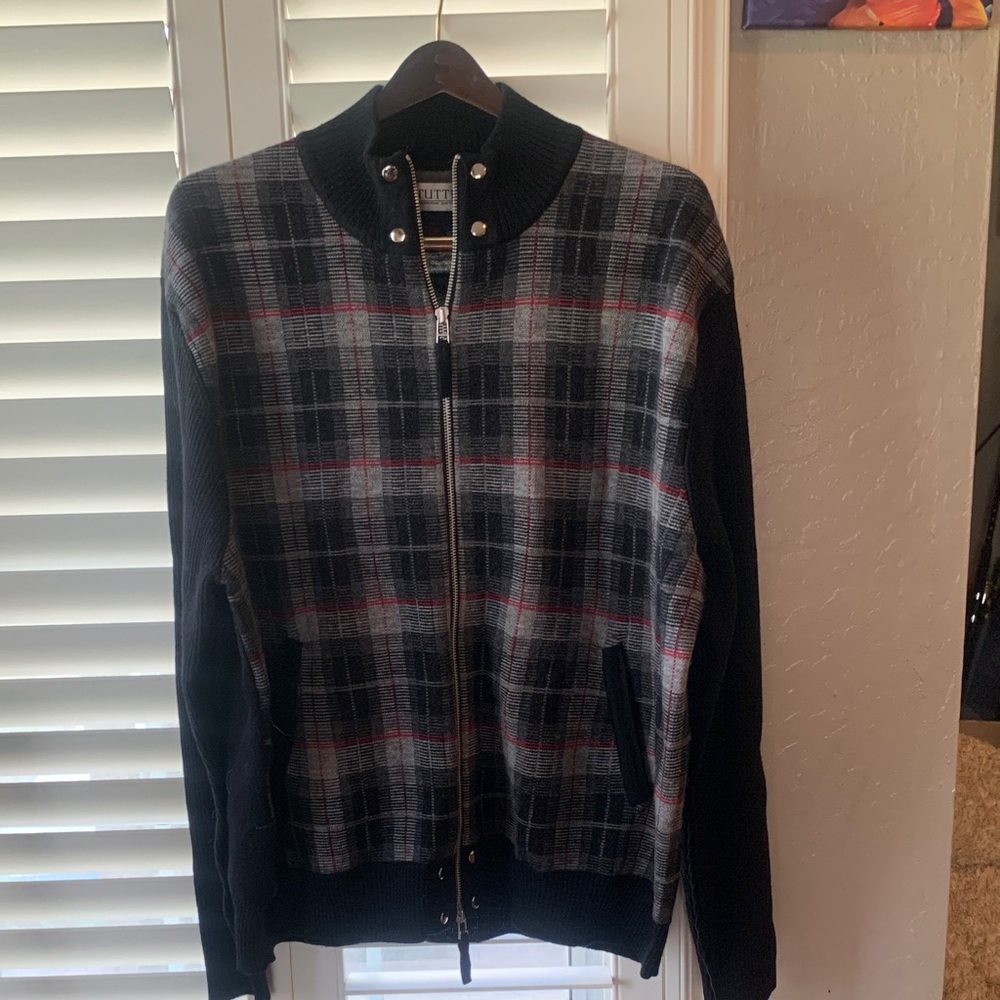 Tuttle Men's Zip Up Plaid Sweater - Black, Gray, and Red